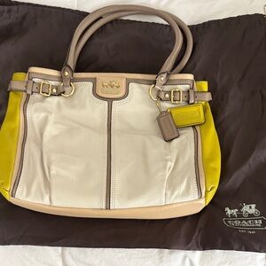 Coach Leather Satchel 22707 Cream Yellow Colorblock Shoulder Bag w/ Dust Bag